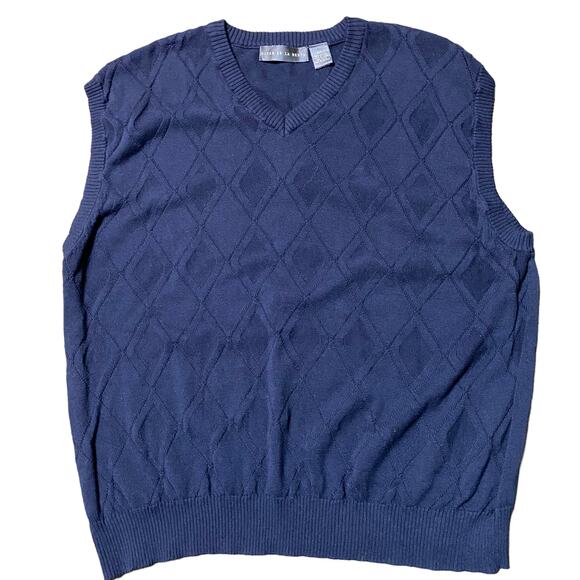 Oscar De La Renta Knit V-Neck Sweater Vest Navy Blue Men's Size XXL 100% Cotton - Picture 4 of 6